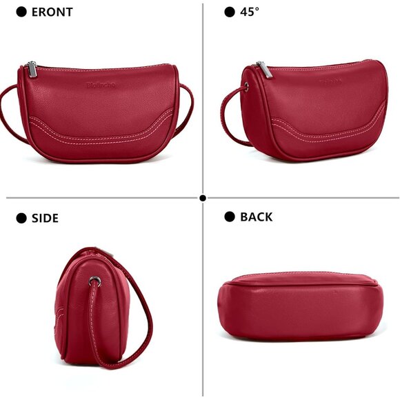 Women Wine Red Genuine Leather Small Crossbody Bag  Casual Travel Shoulder Purse - Picture 7 of 8